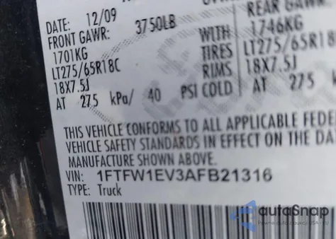 2010 Ford F-150 Fx4/Harley-Davidson/Lariat/Xl/Xlt z USA, uszkodzony, nr VIN 1FTFW1EV3AFB21316